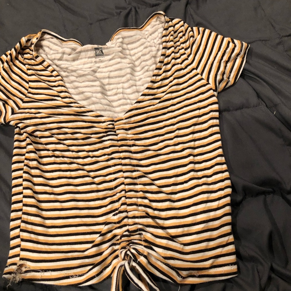 Me to We Yellow and Black Striped Short Sleeve Top